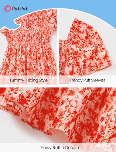 Image of PATPAT Family Matching Outfits Mommy and Me Dresses Floral Dress & T-Shirts | Mommy and Me Easter Dresses, Puff Sleeve Floral Sundress, Cotton Blend T-shirts, Couples Party Wedding Vacation Outfits