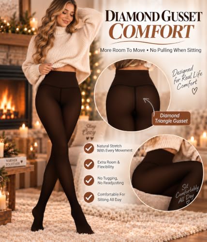 Image of MERYLURE High Waist Fleece Lined Tights Women Skin Tone, Fake Translucent Winter Warm Pantyhose Thick Thermal Leggings