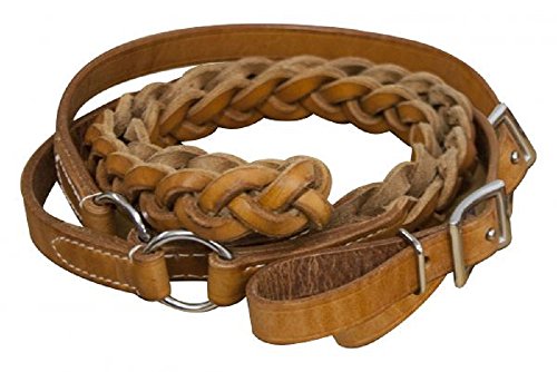 Showman 7' Argentina Cow Rings Braided Medium Oil Leather Contest Roping Reins