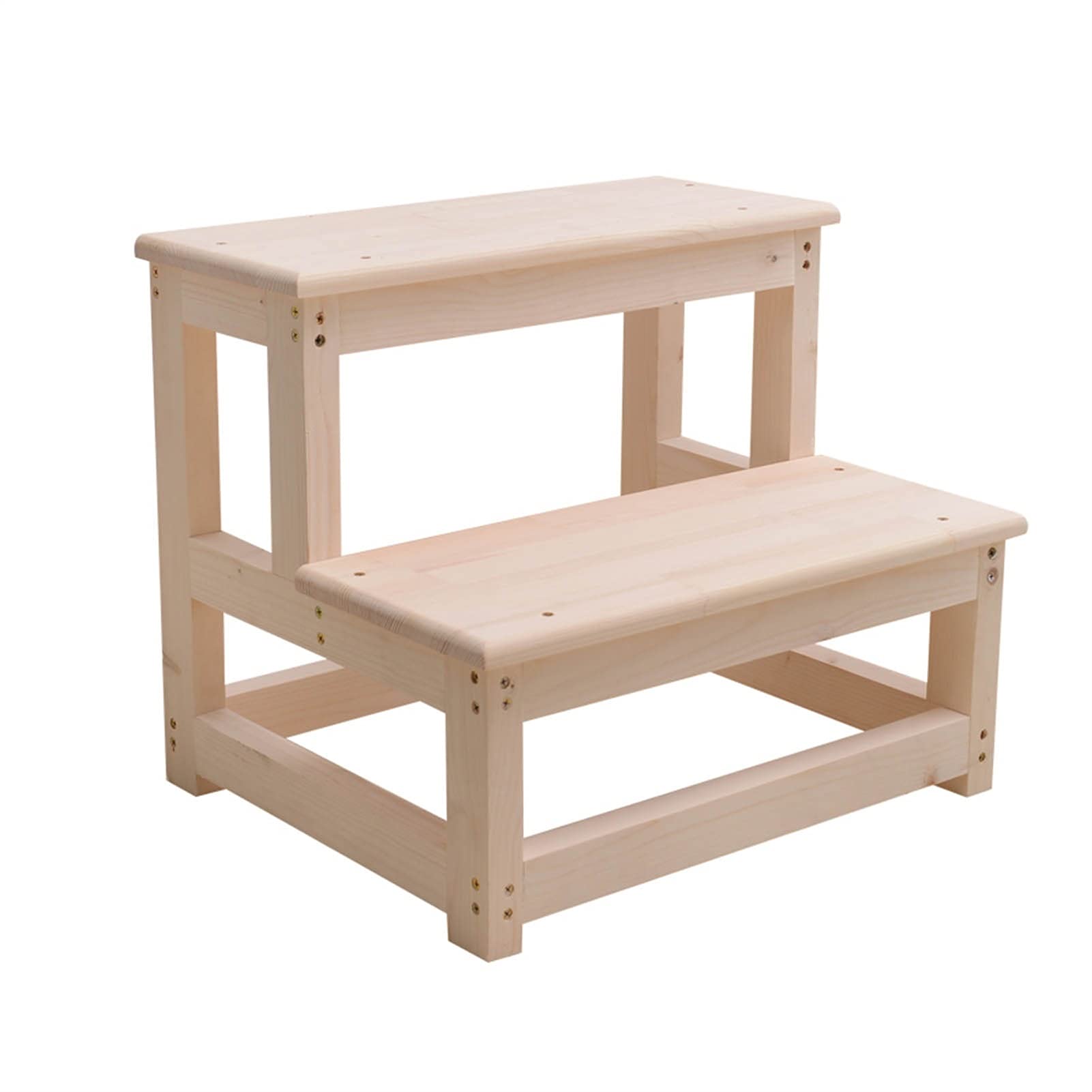 JLXJ Wooden Step Stool for Adults/Kids/Seniors, 2 Tier Bedside Stepping Stool with Non-Slip Mats, Kitchen Bathroom Heavy Duty Foot Stool Ladder