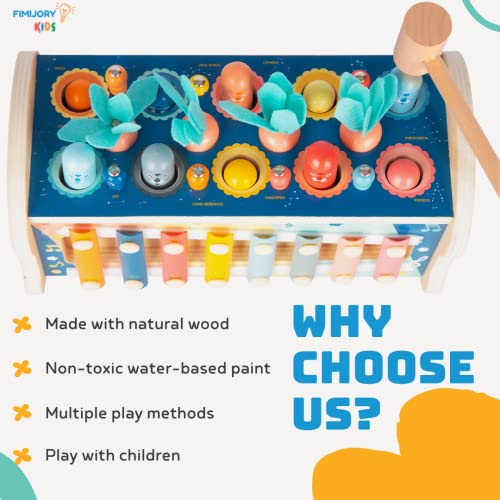 Hammering Pounding Toys Wooden Montessori Toys For Toddlers Educational Toys With Xylophone + Carrot Harvest Game Developmental Baby Sensory With Pounding Bench+Fishing Fine Motor Skill Birthday Gift #TOP3
