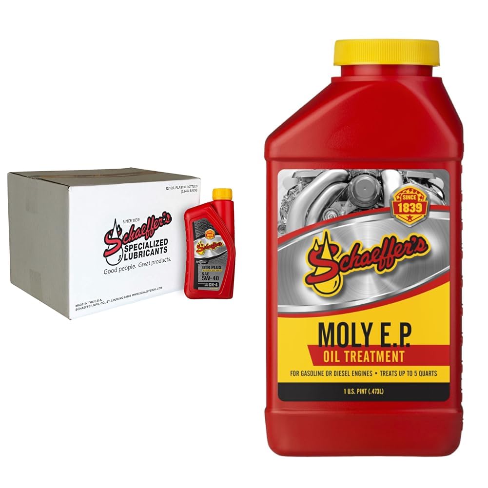 Schaeffer Mfg Co SynShield OTR Plus 5W-40 Full Synthetic Diesel Engine Oil, 12 1-Quart Bottles & Moly EP Oil Treatment, 1-Pint Bottle