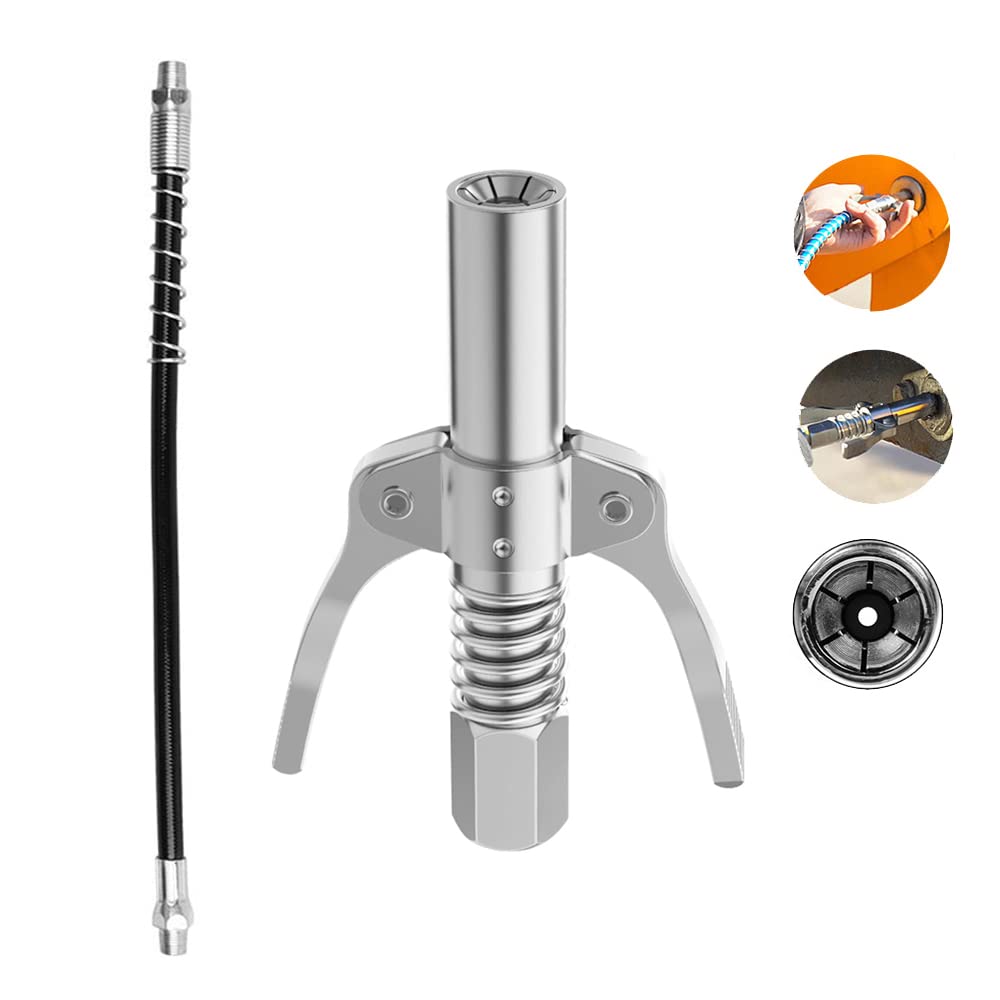 TXErfolgGrease Gun Coupler 10000 PSI Stainless Steel Grease Gun Coupling M6-M14 Oil Nozzle Compatible with G Coupling Grease Gun 1/8" NPT Less effort female thread 0.37" coupling for grease gun