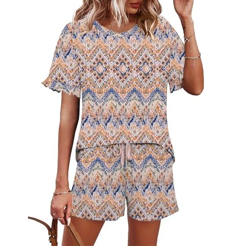 Ivicoer 2 Piece Sets for Women Casual Summer Loungewear Short Sleeve Tops and Elastic Waist Shorts with Pockets