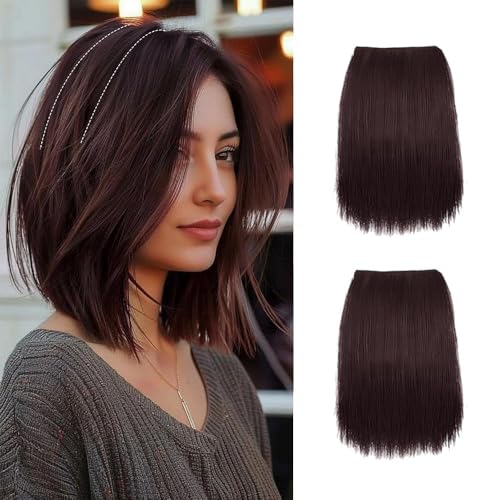 XFSRG 2 Pezzi Extension Capelli Veri Clip Extension per Capelli Invisibili e Senza Cuciture Estensioni Dei Capelli Corti per Capelli Corti che Diradano Donne (Marrone scuro)