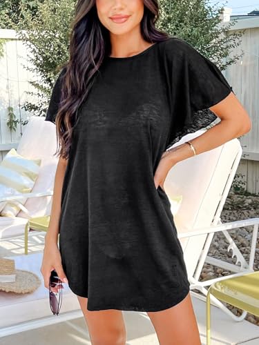 CUPSHE Women Swimsuit Cover Up Cutout Short Dolman Sleeve Beach Swimwear for Vacation 20253