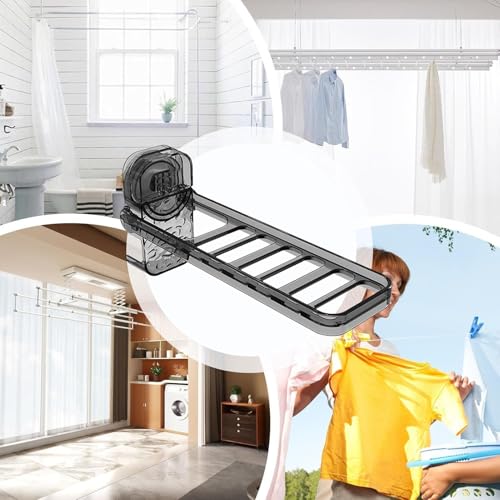 Image of Wall Mounted Drying Rack - Laundry Drying Rack Wall Mount, Suction Cup Hanger | Non-Punch Travel Clothes Hanger with 6 Holes, Clip Clothes Dryer Bar for Hotel, Student Apartment