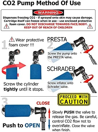 CO2 Inflator Pump + CO2 Cartridges x 10 - Quick & Easy - Presta & Schrader Valve Compatible - Bicycle Tyre Pump For Road & Mountain Bikes - Insulated Safety Sleeve