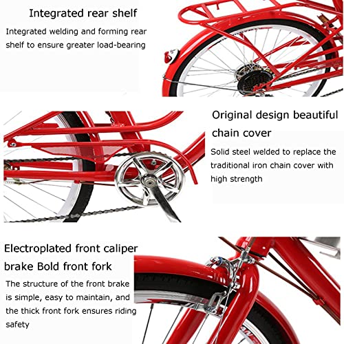 24 Inch Retro Fiets Dames Volwassen Student Stad Commuter Lady Variabele Snelheid Licht Koreaanse Fiets (red) - Afbeelding 3
