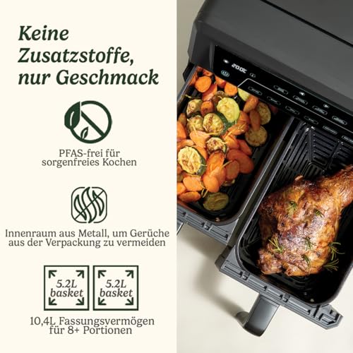 Cuisinart-XXL-104L-Zweizonen-Heisluftfritteuse-PFAS-Frei-Chemiekalien-frei-Braten-Grillen-Backen-Dehydrieren-und-Warmhalten-2-kammern-2-x-52L-8-portionen-Spulmaschinenfeste-Teile | Dealmeister.io Alt tag für bilder post titel