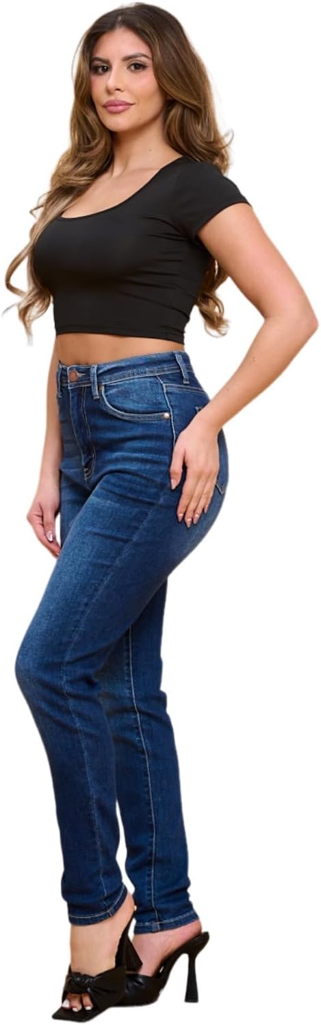 High Waisted-Rise Colored Stretch Skinny Destroyed Ripped Distressed Jeans for Women Olive Mustard RED - Image 3