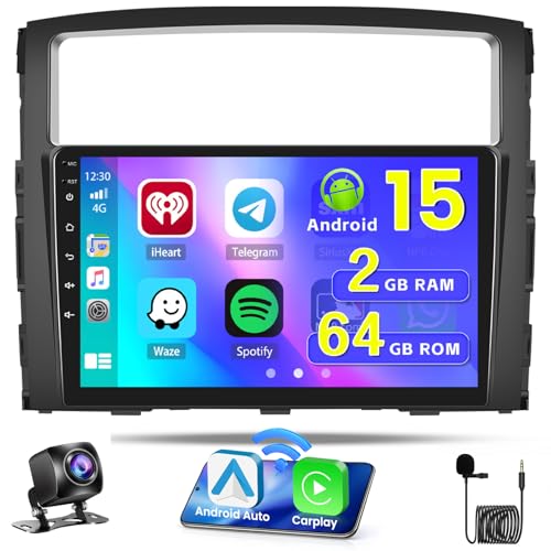 [2+64G] Android 15 Car Stereo for Mitsubishi Pajero 4 V80 V90 2006-2020, Hikity 9 Inch Touchscreen Radio Wireless Carplay Android Auto Mirror Link GPS/5G WiFi/Bluetooth FM/RDS/EQ SWC Backup Camera+MIC