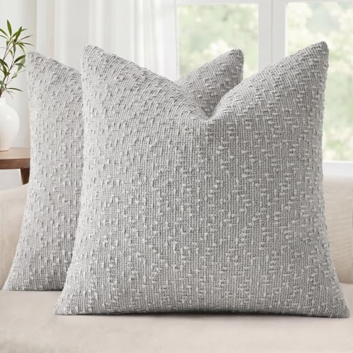 decorUhome Textured Light Grey Chenille Throw Pillow Covers 18x18 Set of 2