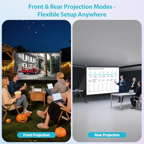 Image of 120 Inch Projector Screen with Stand, Portable Outdoor Movie Screen | 120-inch projector screen with upgraded 4-hole base plate for stability, and quick setup with carry bag for indoor outdoor