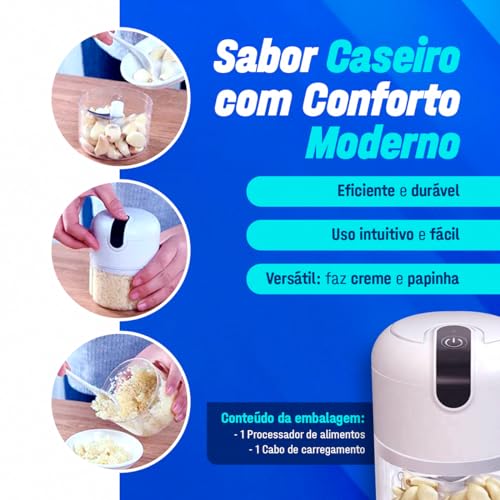 Mini Processador Triturador Alimentos Alho Cebola Elétrico Potente Usb Recarregável Moedor Sem fio