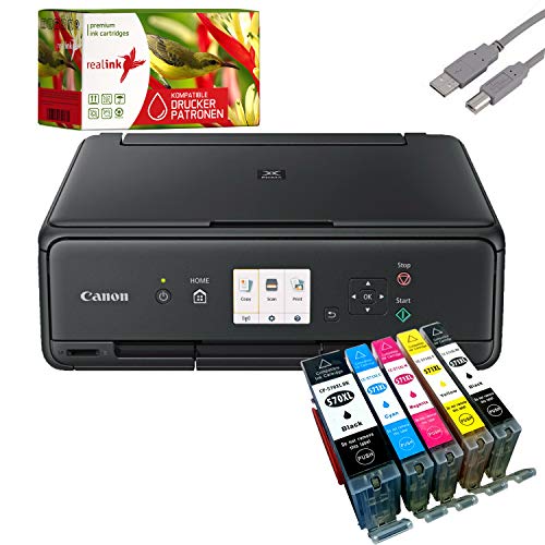 Canon PIXMA TS5050 Drucker Tintenstrahl-Multifunktionsgerät schwarz (Drucken, Scannen, Kopieren, Cloudlink) mit 5 komp. realink Druckerpatronen PGI570/CLI571 XL (ohne Originalpatronen)