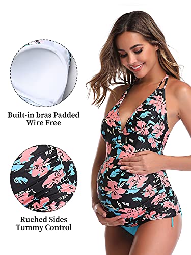 Women Halter Maternity Tankini Swimsuit Floral Pregnancy Plus Size Swimwear Black Xl #TOP1