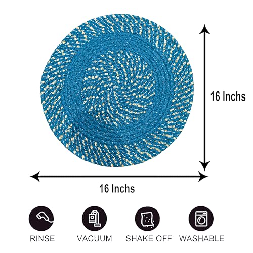 Image of Cotton Round Doormat for Entrance|Handmade Cotton Doormat | Quick Dry, Washable Door Mat for Home, Bathroom & Bedroom - 16 Inch Small (Sky-Coffee)