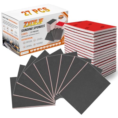 Image of 27 PCS 3x4 Inch Sanding Sponge, 2000 Grit Sandpaper Pads Sanding Blocks Set | Reusable Silicon Carbide Sand Paper,Hook and Loop Back with Hand Sander, Dry Wet for Wood, Metal, Car, Craft, Furniture