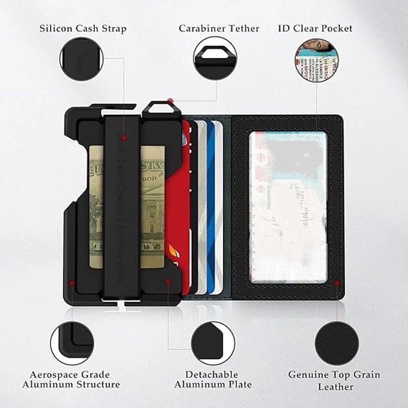 Men's RFID Blocking Automatic Card Holder Wallet, PU Leather Metal Slim Card Case with Pop Up Card Ejection, Credit Card Wallet for Business and Travel image 2