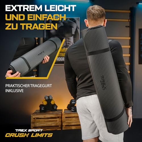 TREX SPORT Gymnastikmatte extra dick und weich | Fitnessmatte 190x80x1cm mit Tragegurt | Yogamatte rutschfest (Black Night)
