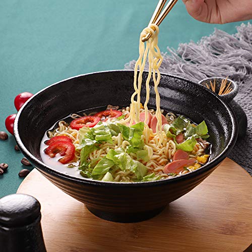 YTLEMON Juego de 2 juegos (8 piezas) japonés Ramen Bowl, 1000 ml cuenco de sopa de cerámica, vajilla conjunto con cucharas y palillos de mesa, para asiáticos Udon, ramen, arroz, sopa, cereales y (A)