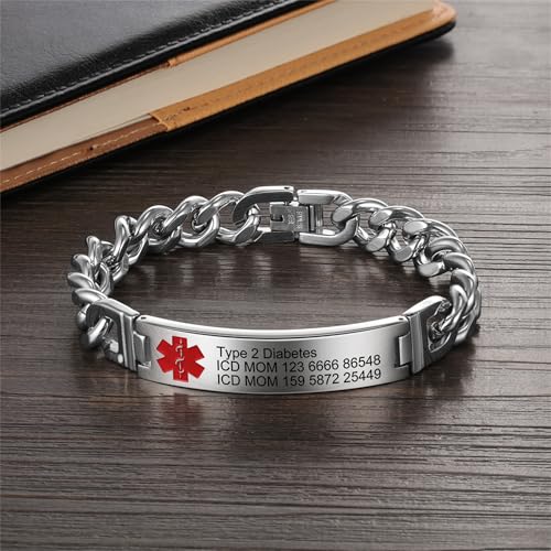 Lam Hub Fong Custom Emergency Medical Alert Bracelet - Free Engraving, Ships Next Day, Non-Tarnish Titanium Steel, Size 7.5-9.5 inches, Medical ID Bracelet for Men & Women, Durable & Comfortable4