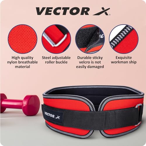 Image of Vector X Level Up 5 Inch Weight Lifting Gym Belt Quick Locking Gym Belt Fitness Weightlifting Belt for Squats, Weightlifting and Strength Training (Red,Small)