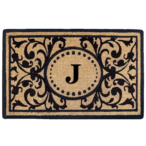 Legendary Doormats Monogrammed Door Mat Luxury Durable Coir Doormat for Outside Front Entrance with Decorative Heritage Design Non Slip Mat Available in 3 Sizes (18" x 30", Monogram J)