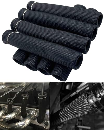 Image of Spark Plug Wire Boots Protector - 8 PCS 2500 Spark Plug Heat Sleeve, 6 Inches Spark Plug Wire Heat Shield Protection Cover Replacement for LS1 / LS2 SBC BBC 350 454 Car Truck, Black