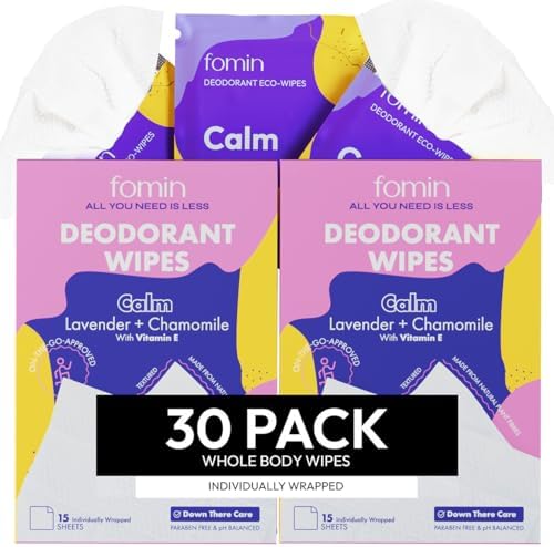 FOMIN Travel Deodorant Wipes for Women & Men - 30 Count Lavender Chamomile