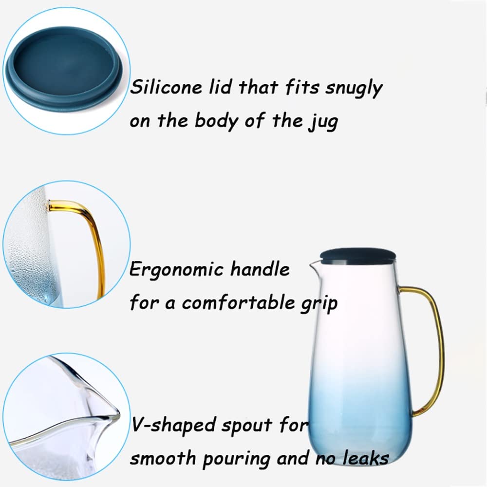 Nff Jarra De Cristal, Jarra De Agua De Cristal De 1,5 L con Tapa, Azul Degradado con Asa Jarra De Cristal Adecuada For Té, Zumo, Café, Limonada (Size : 2L)