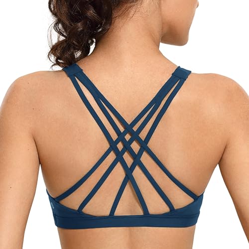 Image of CRZ YOGA Strappy V Neck Sports Bras | Medium Support, Removable Pads, Yoga, Brushed, Criss Cross Back, for Women