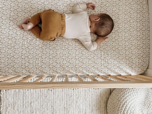 Image of Crane Baby Soft Cotton Crib Mattress Sheet, Fitted Sheet for Cribs and Toddler Beds, Diamond, 28 inchw x 52 inchh x 9 inchd