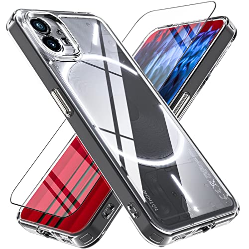 Kuaguozhe Für Nothing Phone (1) Hülle mit 1 Stück Panzerglas Schutzfolie, Nothing Phone (1) Hülle Anti-Vergilbung Handyhülle 360° Rundumschutz Stoßfest Silikon Schutzhülle für Nothing Phone (1) Klar Cover