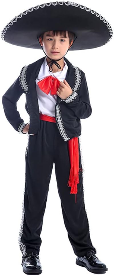STIOEDYUAN Kids Mexican Costume Folklorico Cinco De Mayo Amigo Day Of The Dead Mariachi Halloween Cosplay Outfit Fiesta - Image 3