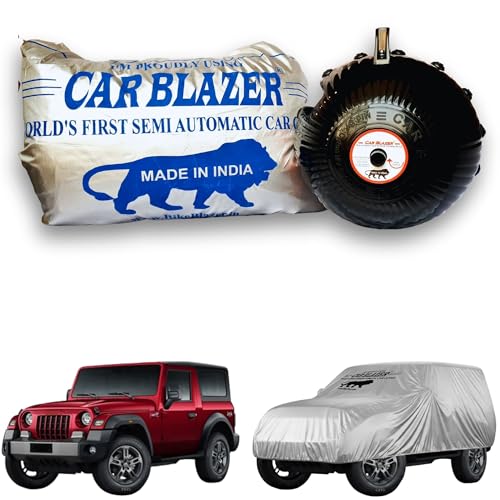 Image of CARBLAZER Portable & Semi-Automatic Full Body Car Covers: Heavy Duty Device| Anti-Theft| Dust & Scratch Proof | Water & Wind Resistant|Custom Fit| Dual-Side Cover, Compatible for Mahindra Thar