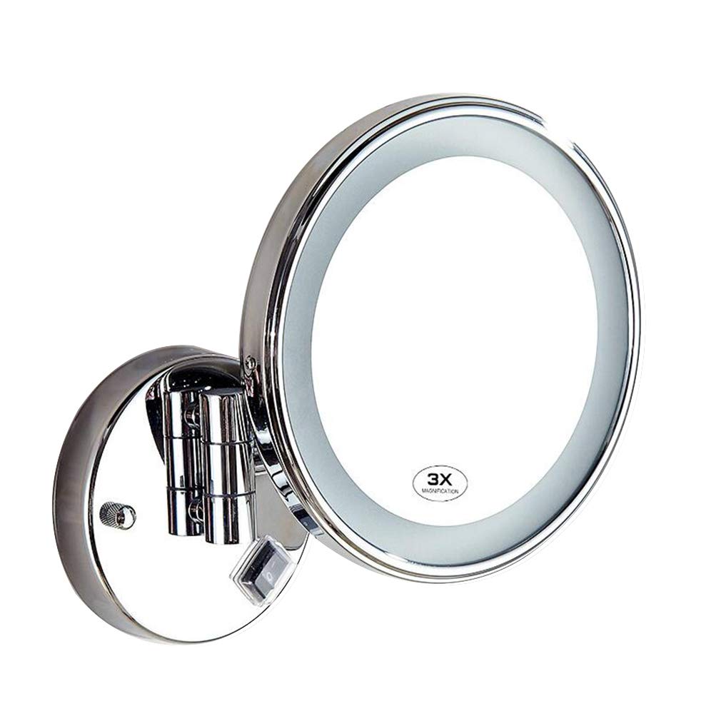 Espejo de tocador para Maquillaje, Espejo de Belleza con Aumento 3X, Espejo de baño Extensible montado en la Pared, Espejo cosmético Iluminado Alimentado por Enchufe, Plateado (Plateado)