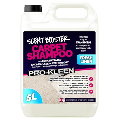 Pro-Kleen Carpet Cleaner Shampoo Solution 5L Detergent For Machines, Scent Booster Encapsulation Technology Motion Activation - Neutralises Odours, Deeply Cleans Fresh Linen Fragrance