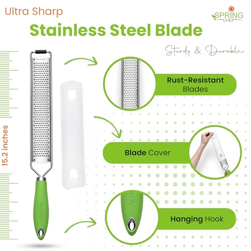 Image of Spring Chef Stainless Steel Lemon Zester - Garlic & Ginger Grater - Green