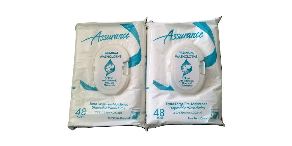 Amazon Com Assurance Premium Pre Moistened Disposable Washcloths Extra Large 48ct Multipack Of 2 96 Wipes Total Beauty