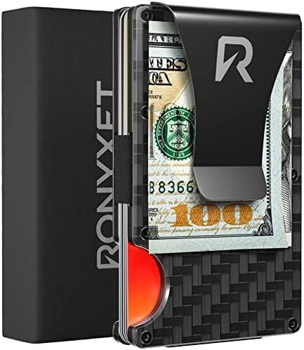 Ronyxet Minimalistic Carbon Fiber Wallet for Men - RFID Blocking Wallet, Business Card Holder and Credit Card Holder for Men - Front Pocket Aluminum Slim Metal Wallet with Metal Money Clips