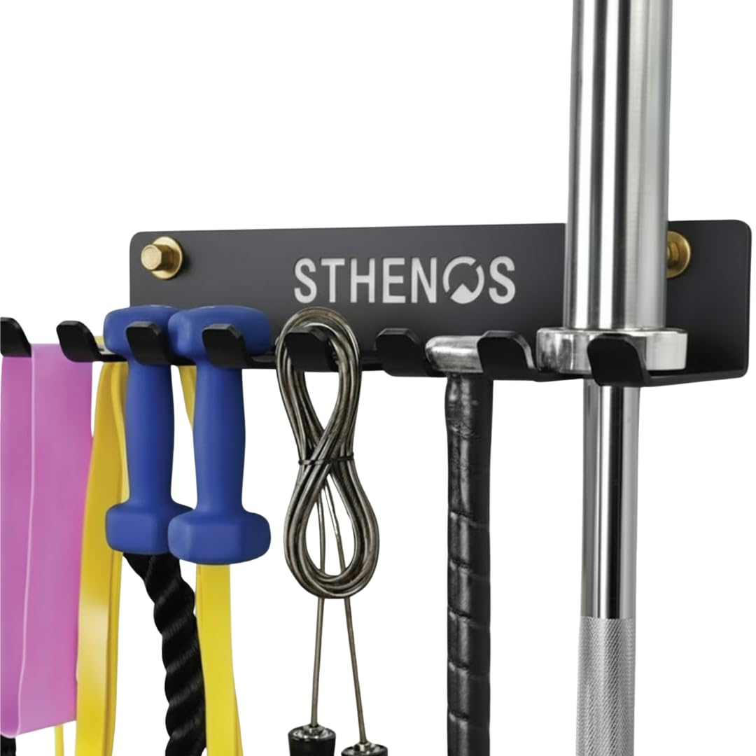Wall Mount Gym Rack – Heavy-duty 8-hook steel organizer for barbells, bands, ropes & gym gear. Space-saving wall holder for home, garage & commercial gyms (Pack of 2)-image-36