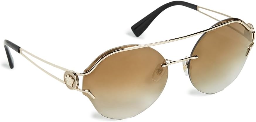 Versace VE 2184 12526U Pale Gold Metal Round Sunglasses Gold Mirrored Gradient Lens