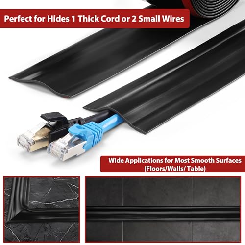 Image of ZhiYo 16.4ft Cord Cover for Wires on Floor or Wall, 2.2in Wide, Maple Wood | Soft PVC self-adhesive cord hider, easy to cut and install, ideal for 1-2 cables, extension cord, Ethernet and speaker cables