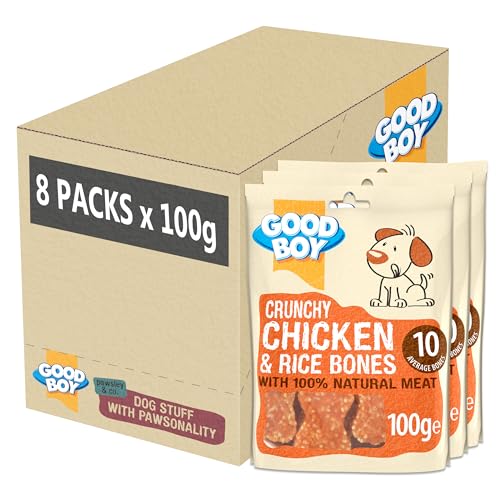 Good Boy - Crunchy Chicken and Rice Bones - Dog Treats - Made with 100% Natural Chicken Breast Meat - 100 g ℮ - Low Fat Dog Treats - Case of 8