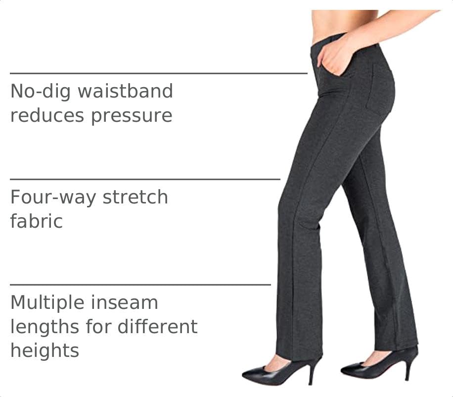 Image of Yogipace Women's Straight Leg Yoga Dress Pants for Work, 27 inch-37 inch Inseams