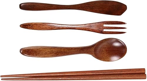 Abaodam 1 juego de cubiertos de madera cuchara de madera tenedor palillos cortador utensilios de cocina vajilla de madera para viajes campamento