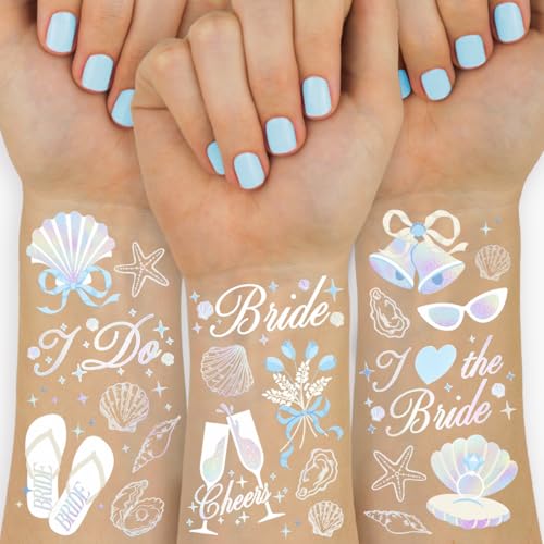 xo Fetti Seashells + Wedding Bells Tattoos 54 designs | Bachelorette Party Bridal Shower Beach Bach Bridesmaid Favors