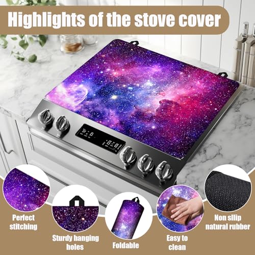 Image of Purple Galaxy Space Stove Top Covers for Electric Stove, Electric Gas Stove Pad Heat Resistant Range Cooktop Protector for Home Decor Kitchen 28 inchx20 inch